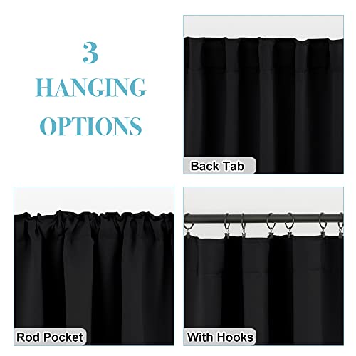 RYB HOME Small Window Curtains - Blackout Insualting Privacy Curtains for Kids Bedroom Kitchen Bathroom Basement Cafe Cabinet Tiers Drapes, 34 Width x 30 Length, 2 Panels, Black - color: Black, size: 34"W x 30"L (Pack of 2)