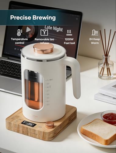 INTASTING Electric Tea Kettle, Electric Kettle with Tea Infuser, ±1℉ Knob Temperature Control, BPA-Free Glass, 1200W Fast Heating, Easy to Clean, 1 Liter (Cream White) - color: Cream White