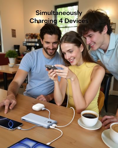 VEGER AC Wall Plug Portable Charger, 10000mah Slim Portable Charger Built in Cables, USB C Power Bank 15W Fast Charging, Travel Essential Battery Pack Compatible with iPhone, Android and More(Blue) - color: Blue
