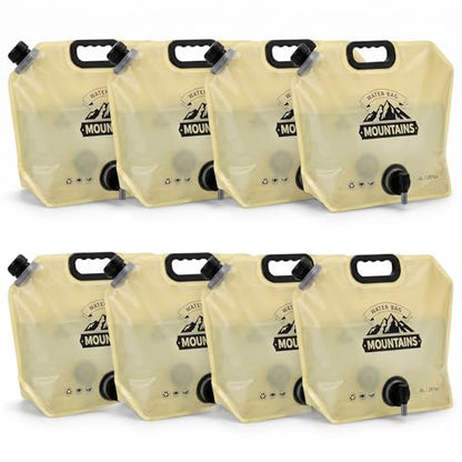 LemonRoad 8 Pack Collapsible Water Container 2.1 Gallon 8L Foldable Water Storage Bag with Spigot, Sturdy Leakproof Jug for Camping, Hiking, Emergency (Khaki) - color: Khaki