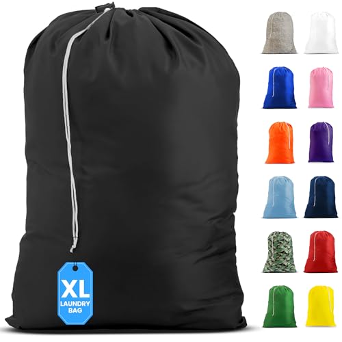 Nylon XL Laundry Bag, Large Capacity with Locking Drawstring, Machine Washable, Fits Laundry Baskets or Hampers, Holds 2 Loads of Clothes (Black, 30" x 40") - color: Black, size: 30" x 40"