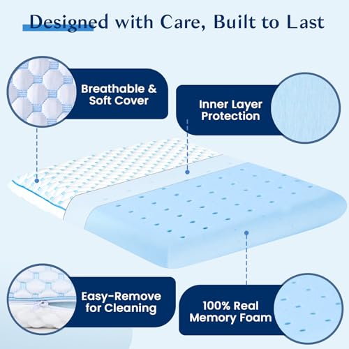 Thin Pillow for Sleeping, Cooling Gel Flat Pillow for Stomach and Back Sleepers, Ultra Slim Stomach Sleeping Pillows for Shoulder Neck Pain Relief, Low Profile Memory Foam Pillows 2.25-inches - size: 2.25"H (Standard) Hyper Slim