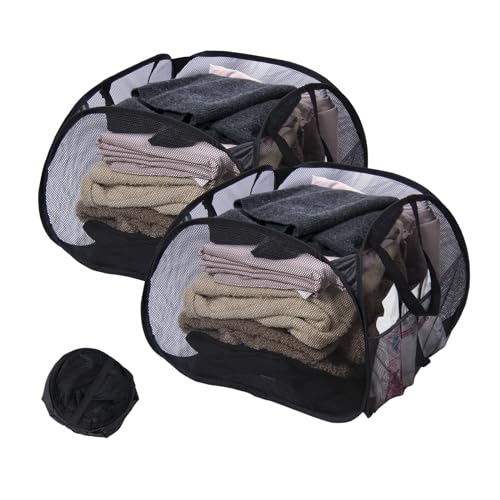 Collapsible Laundry Basket, 90L Foldable Pop-up Laundry Hamper with Handles, Mesh Dirty Clothes Hamper for Laundry, Bathroom, Kids Room, Dorm,Travel or Camping (Black, 2PCS) - color: Black, size: Square-Mesh，2 Pack