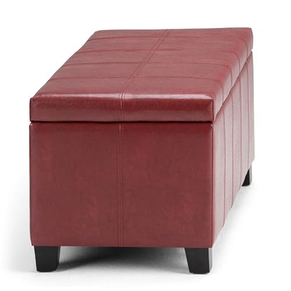 SIMPLIHOME Dover Storage Ottoman Bench - 36 inch Wide Upholstered Vegan Leather Rectangular Lift-Top Ottoman in Radicchio Red, Contemporary Bench for Living Room with Safety Hinges - color: Radicchio Red