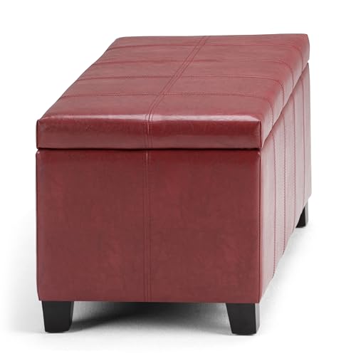 SIMPLIHOME Dover Storage Ottoman Bench - 36 inch Wide Upholstered Vegan Leather Rectangular Lift-Top Ottoman in Radicchio Red, Contemporary Bench for Living Room with Safety Hinges - color: Radicchio Red