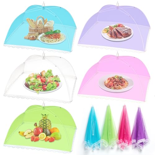 5 Pack Food Cover Tents, Food Covers for Outdoors, Mesh Cover, Reusable and Collapsible Outdoor Picnic Net for Parties Picnics, BBQs, Fruit Covers - color: Multicolor