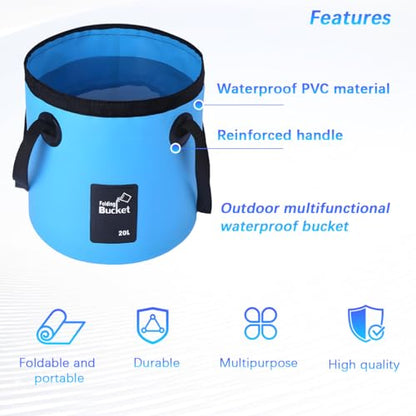 Bittwee 20L 5 Gallon Car Collapsible Bucket with Handle, Outdoor Vehicle Washing Water Folding Container, Leakproof Portable Automotive Wash Basin, Universal for SUV RV Truck (Sky Blue) - color: Sky Blue