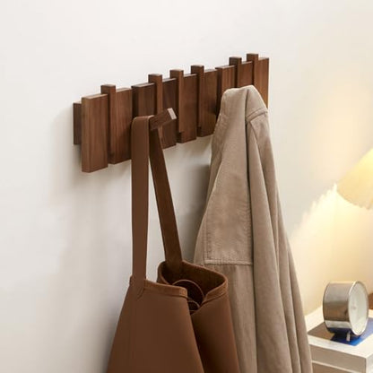 QUELLANCE Wood Coat Rack Wall Mount, Coat Hooks Hanger Wall Mounted, Heavy Duty Wall Coat Rack with 8 Hooks for Hanging Coats/Keys/Hats/Robe&Towels/Plants/Bags, Walnut - size: 8 Hooks