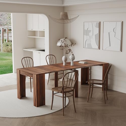 Extendable Dining Table, Transformer Extra Console Table for 1-12 People, Folding Space Saving Dining Room Table for Homes, Apartments, Walnut - color: A1 Walnut
