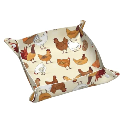 A Brood of Chickens Leather Vanity Tray Desktop Storage Organizer, Decorative Catchall Perfume Tray, Bathroom Valet Tray,Nightstand Caddy Holder for Keys Phone Wallet Coin Jewelry, S - color: A Brood of Chickens, size: 7.9" x 7.9" x 0.2"