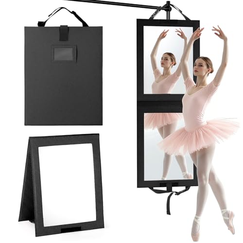 Shinowa Foldable Portable Full Length Mirror for Dancer, Camping and Travel, Shatter-Proof Acrylic Hanging Mirror with Handle, 33x13 Inch Full Body Travel Backstage Mirror, Black - color: Black