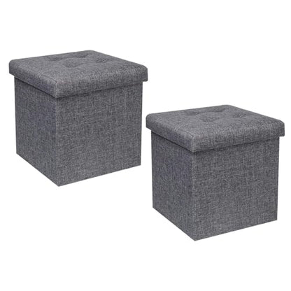 B FSOBEIIALEO Storage Ottoman Cube, Storage Chest Folding Foot Rest Seat, Linen Grey 12.6"X12.6"X12.6" (2 Pack) - color: Grey