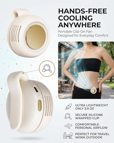 Portable Neck Handheld Mini Fans Hand Held Small Clip on Fan Personal Travel Rechargeable Bladeless Blow Cold Air Camping Wearable for Waist Shirt Belt Beach Cooling Electric Fan(White) - color: White