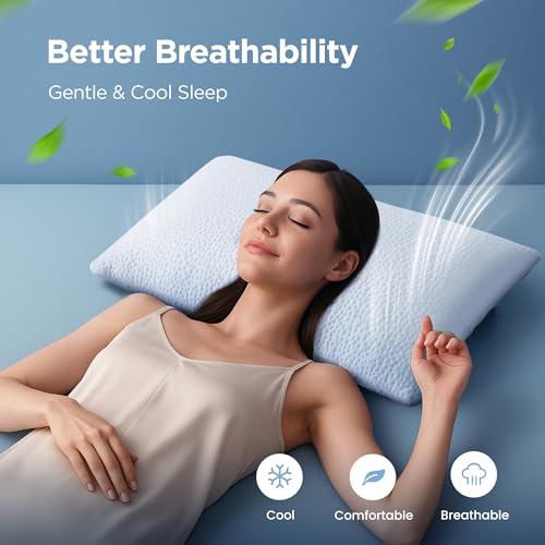 Sophia & William Cooling Bed Pillow for Sleeping (Standard Size) Adjustable Shredded Memory Foam Pillow for Side, Back and Stomach Sleepers - size: Standard