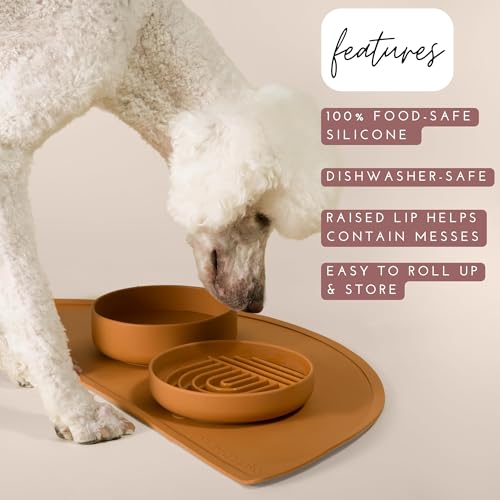 Should We Go? Waterproof Silicone Dog Food Mat – Large Size Non-Slip Pet Bowl Mat, Raised Edge Design, Easy-to-Clean Pet Food Placemat for Dog & Cat Bowls, 28" Across x 14" Deep - Charcoal - color: Charcoal, size: Large