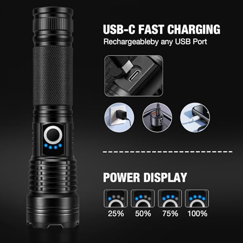 MILAOSHU Rechargeable Flashlights 90000 High Lumens - 2 Pack, Super Bright LED Flashlight Rechargeable with 5 Light Modes, High Powered & IPX7 Waterproof Flash Light for Camping, Home