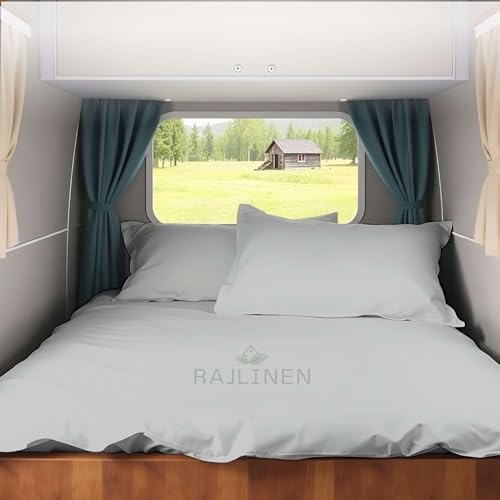 Rajlinen Short Queen RV Camper Sheet Set (60x75) – 100% Egyptian Cotton, Soft & Cooling, 16” Deep Pocket Fitted Sheet, Luxury Hotel Quality Bedding for RVs, Campers & Motorhomes (Light Grey Solid) - color: Light Grey Solid, size: Short Queen (60X75)