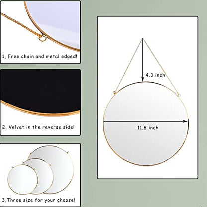 LONGWIN Hanging Wall Circle Mirror Decor Gold Geometric Mirror with Chain for Bathroom Bedroom Living Room 11.8" - size: 11.8"L x 11.8"W