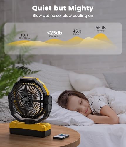 36000mAh Portable Camping Fan - 120HRS Rechargeable Fan with Detachable Battery with LED & Remote - 4 Speeds Battery Powered for Tent,Travel, Office, Jobsite - color: Yellow2