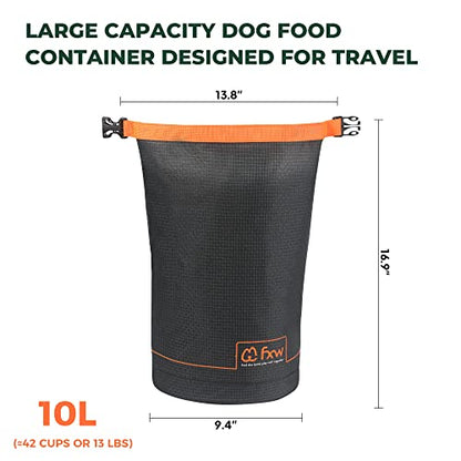 FXW Dog Food Travel Bag，Large Capacity for Travel Kibble Storage Perfect for RV Road Trips, Camping, Longterm Dog Boarding Gear Accessories Gray, 42 Cups - size: 10L