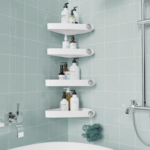 Sotfamily Plastic Shower Caddy Corner (for 90° Only), 4 Pack Adhesive Corner Shower Shelves for Bathroom Organizers and Storage, White - color: White, size: 4 Pack