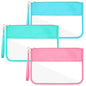 Sanwuta 3 Pcs Sunscreen Bag Clear Flat Zipper Pouch, Summer PVC Waterproof Zipper Makeup Bag, Chenille Letter Snack Travel Cosmetic Tote Pouch Set for Beach Women Teacher Gifts(Pink, Green, Blue) - color: Pink, Green, Blue