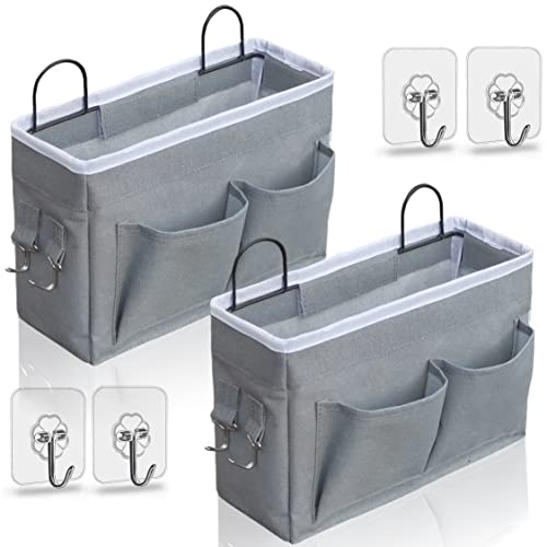Kanrichu 2pcs Middle Wall Hanging Organizer Bag, Linen Fabric Door Hanging Storage Basket with Pockets, Waterproof Bin for Kitchen, Bedroom, Office, RV Camper (Gray) - color: Gray-Middle (2 pcs)