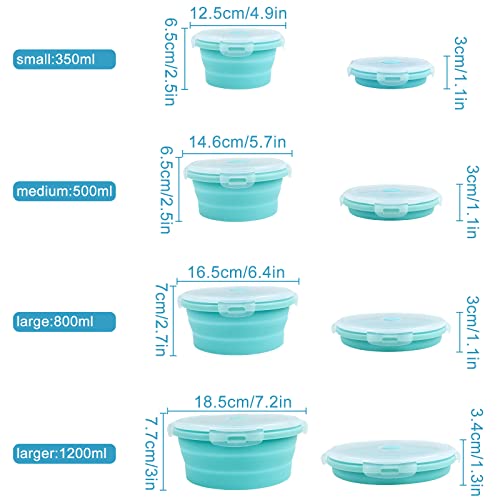 Guyuyii Collapsible Bowls with Lids 4 PC Food-Grade Silicone BPA-Free | Round Nesting Set for Camping, RV Travel, Kitchen Storage | Easy Cleaning, Compatible with Freezer, Microwaves, Dishwashers - color: blue round