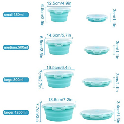 Guyuyii Collapsible Bowls with Lids 4 PC Food-Grade Silicone BPA-Free | Round Nesting Set for Camping, RV Travel, Kitchen Storage | Easy Cleaning, Compatible with Freezer, Microwaves, Dishwashers - color: blue round