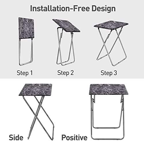 Garden 4 you Folding TV Tray Table,TV Dinner Table with Sturdy MDF Top,Eating Trays for Living Room with No Assembly Required, 2PCS (Black Marble) - color: Black Marble, size: 2pcs