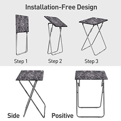 Garden 4 you Folding TV Tray Table,TV Dinner Table with Sturdy MDF Top,Eating Trays for Living Room with No Assembly Required, 2PCS (Black Marble) - color: Black Marble, size: 2pcs