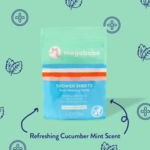 Megababe Cucumber Mint Shower Sheets | Summer and Hot Weather Essential | Individually Wrapped Body Cleansing Cloths | 10 Wipes (Pack of 1) - size: 10 Count (Pack of 1)