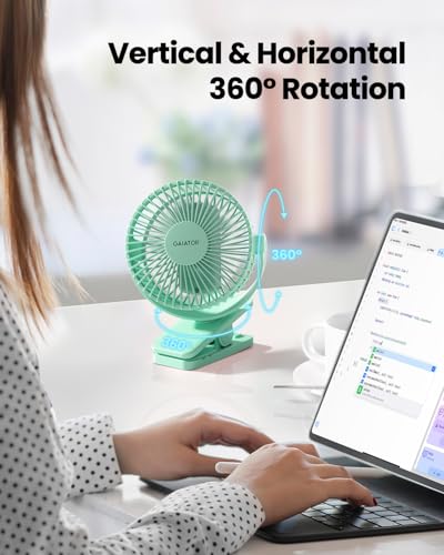 Gaiatop Portable Clip on Fan Battery Operated, Small Powerful 3 Speed Quiet 360° Rotate, USB Rechargeable Mini Personal Cooling Fan for Desk Table Home Office Stroller Camping Women Gifts Green - color: green