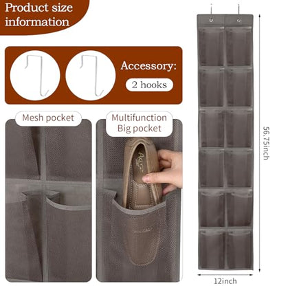 GOMAJI 12 Large Pockets Over The Door Hanging Shoe Organizer, LIGHT BROWN COLOR