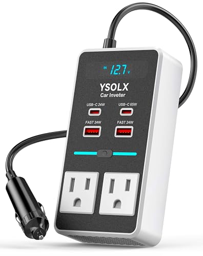YSOLX 300W 12V to 110V Car Power Inverter, with Dual USB-A 24W and USB-C 65W, Dual AC Car Plug Adapter Outlet and Equipped with a Display Screen.Suitable for car Trips, Camping,Charging laptops - color: white