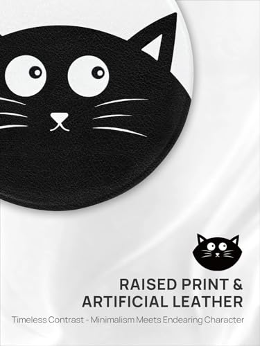 OMIRO 1X/10X Compact Magnifying Mirror, Unique Painting Pocket Mirror with Classical PU Leather (Round, Black Cat) - color: Black Cat