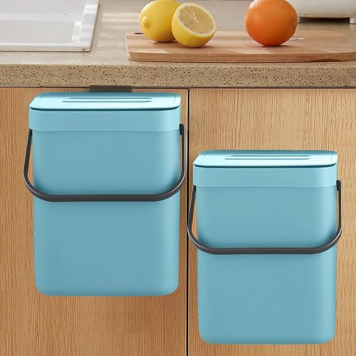 LALASTAR Small Trash Can with Lid, Compost Bin Indoor Kitchen Sealed Under Sink for Kitchen, Food Waste Bin for Countertop, Mountable Garbage Can for Bathroom, RV, 5L/1.3 Gal, Blue - color: Blue