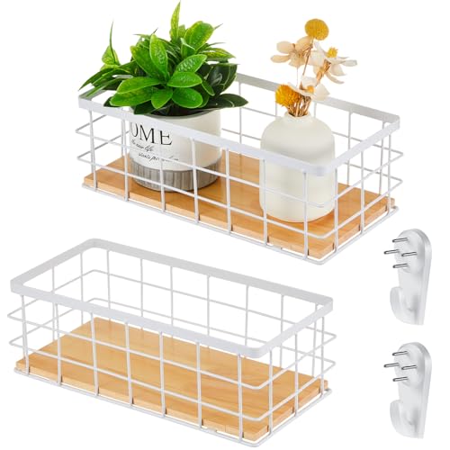 Funrous 2 Pcs Metal Small Wire Basket Wall Hanging Wire Basket Hang Small Bathroom Kitchen Storage Organizer Toilet Paper Mesh Storage Bin Shelf Rack with Base(White,11.42 x 5.12 x 3.94 Inches) - color: White, size: 11.42 x 5.12 x 3.94 Inches