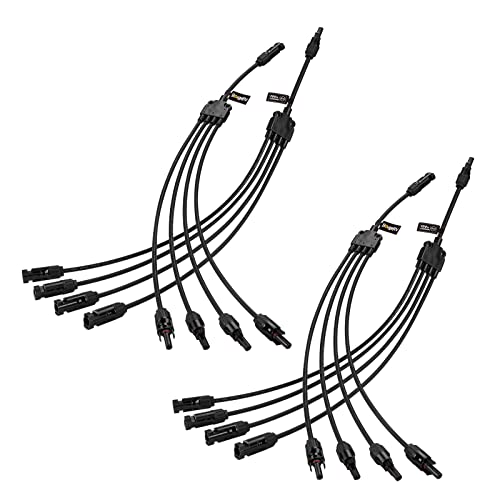 BougeRV Solar Y Branch Connectors Extra Long Solar Panel Parallel Connectors 1 to 4 Solar Cable Wire Plug Tool Kit (2 Pairs/M/FFFF and F/MMMM) - size: 2 Pairs/M/FFFF and F/MMMM