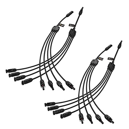 BougeRV Solar Y Branch Connectors Extra Long Solar Panel Parallel Connectors 1 to 4 Solar Cable Wire Plug Tool Kit (2 Pairs/M/FFFF and F/MMMM) - size: 2 Pairs/M/FFFF and F/MMMM