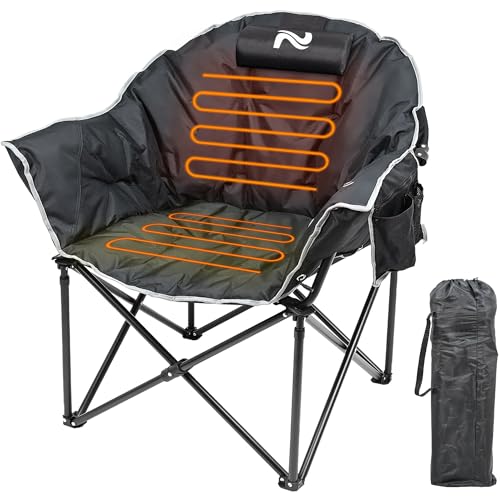 Slsy Oversized Heated Camping Chair, Portable Heated Folding Chair with Padded Seat, Heavy-Duty 500 lbs Support for Camping Outdoor Sports Patio Picnics(Carbon Black) - color: Inky