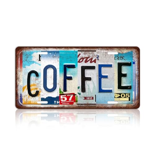 Vintage Coffee Metal Tin Sign License Plate Wall Decor for Coffee Bar 12 x 6 Inches - color: Plate-01