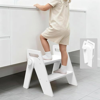 Wooden 2 Step Stool for Toddler Kids Bathroom Foldable 2-Step for Toilet Potty Training, Child Stepping Stool for Kitchen Nursery Bedroom,White - color: White