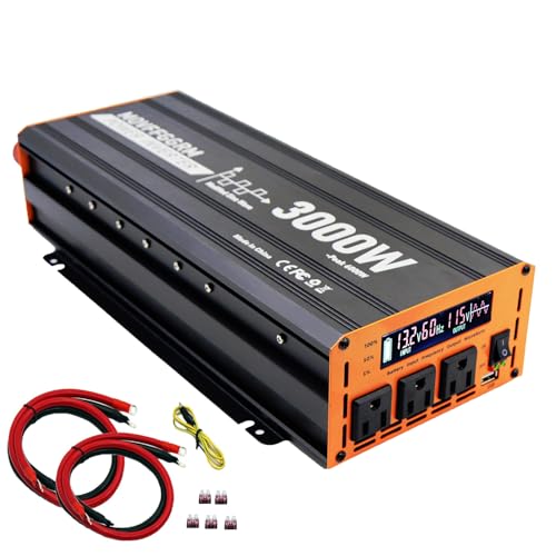 3000 Watt Power Inverter Converter, Car/Truck/RV 12V DC to 110V AC Converter, with LED Display, 3AC Outlets, USB Port - size: 3000W
