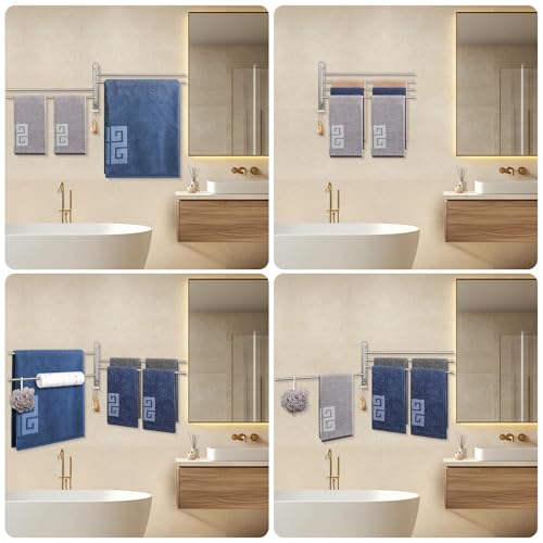 NearMoon Swivel Towel Rack, 19.5" Thicken 304 Stainless Steel 4-Arm Towel Bar, Space Saving Wall Mounted Towel Holder with Hook, Rustproof Swing Out Towel Hanger for Bathroom, Kitchen (Brushed Nickel) - color: Brushed Nickel, size: 19.5 Inch
