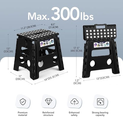 Delxo Folding Step Stool, 13 inch Non-Slip Foldable Stools Up to 300 LBS, Step Stool with Handle, Lightweight for Kitchen, Bathroom, Bedroom, Garden, Black, 1PC - color: Black, size: 13 Inch