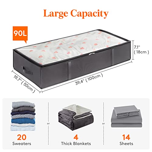 Lifewit 95L 4 Pack Under Bed Storage Containers, Large Capacity Blanket Storage Bags with Reinforced Handle, Organization and Storage for Comforters, Sheets, Clothes, Bedroom, College Dorm, Grey