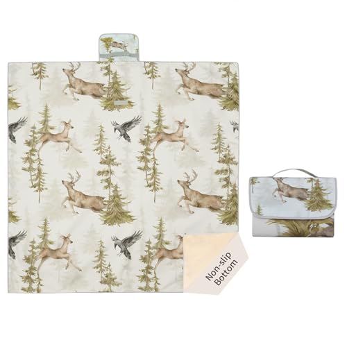 Insular Baby Splat Mat for Under High Chair/Arts/Crafts, Anti Slip and Waterproof Splash Mat for Floor, Portable Picnic Mat, 51x51 Inch, Forest Deer - color: Forest Deer