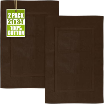 Utopia Towels Cotton Banded Rug, Bath Mats, Not a Bathroom Rug, 21 by 34 Inches, 100% Ring Spun Cotton, Highly Absorbent Shower Bathroom Floor Mat,Dark Brown, 2 Pack - color: Brown