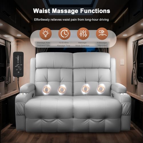 RV Loveseat Recliner Sofa, Reclining Loveseats Couch for RV Furniture, Home Theater Seating with Massage, USB, Insert Pockets, Cup Holders, 150° Wall Hugger RV Recliners Sleeper Sofa - color: Light Gray, size: Loveseat-G1
